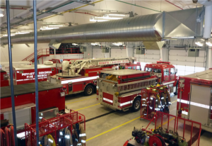fire station and trucks